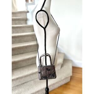Vintage Y2K 90s Mini Grey Satin Crossbody Flower Beaded Evening Bag